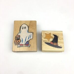 Set 2 Halloween Ghost Costume Witch Hat Canadian Maple‎ Collection Rubber Stamp